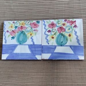 2 handpainted tiles